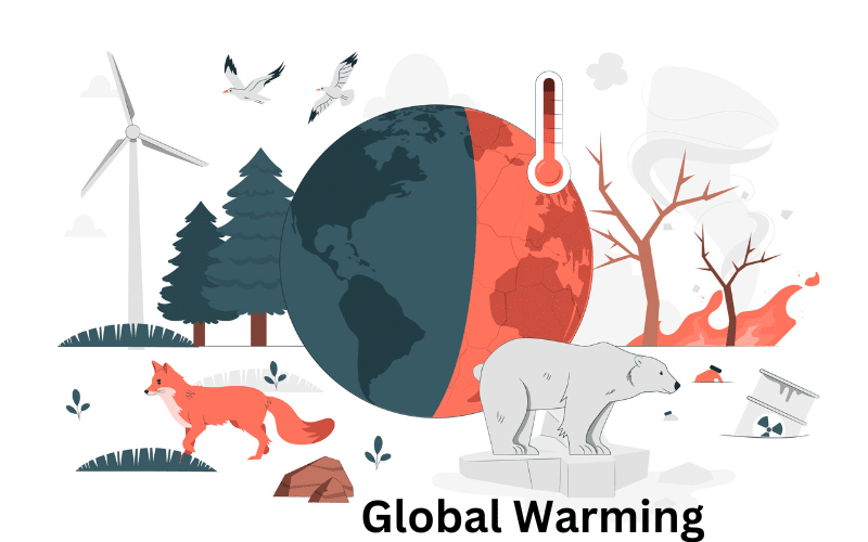 A painting depicting global warming with a polar bear on melting ice.