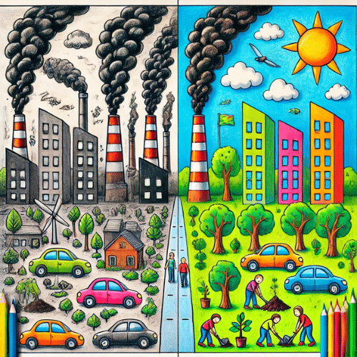 A painting depicting global warming symbolizing the shift from a healthy environment to one affected by pollution